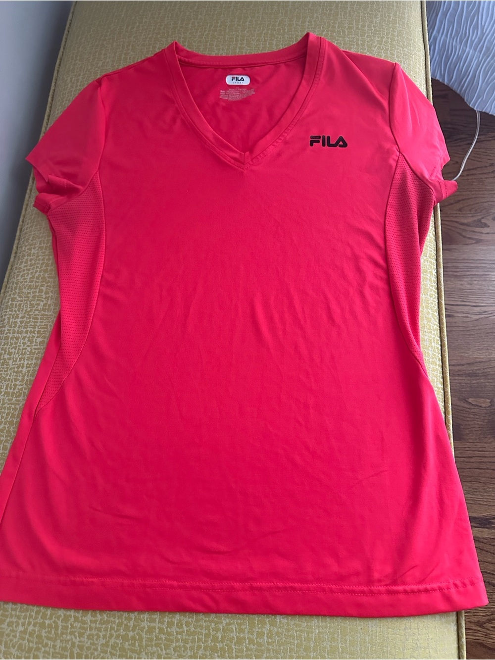 FILA Women's V-Neck Short Sleeve Tee - Hot Pink with Black Logo